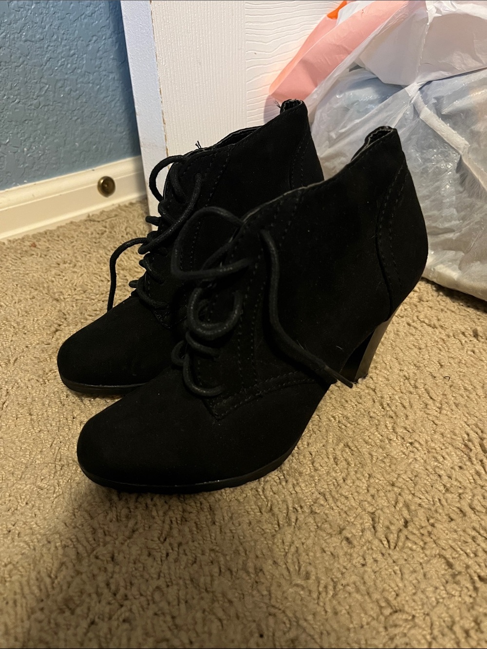 Rialto Black Lace-Up Suede Ankle Boots